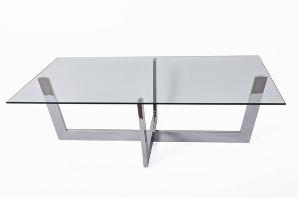 Mid-Century Italian Chromed Steel Coffee Table with Crystal Glass Top, 1970s-JDR-1125925