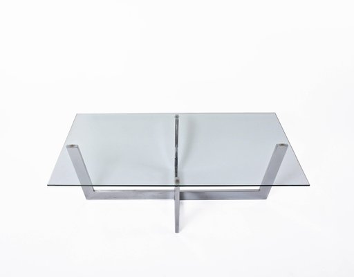 Mid-Century Italian Chromed Steel Coffee Table with Crystal Glass Top, 1970s-JDR-1125925