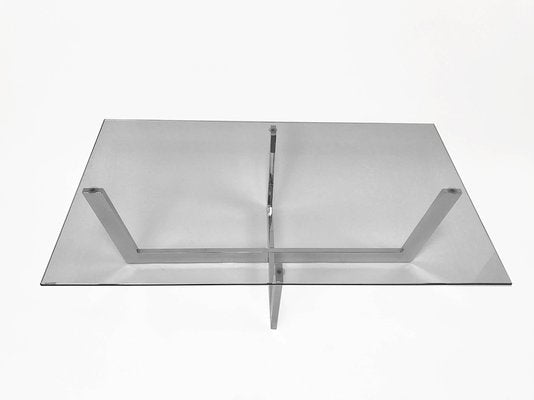 Mid-Century Italian Chromed Steel Coffee Table with Crystal Glass Top, 1970s-JDR-1125925