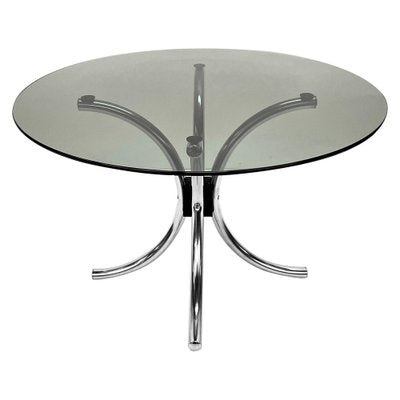 Mid-Century Italian Chromed Steel Coffee Table with Round Smoked Glass Top, 1960s-JDR-1125882