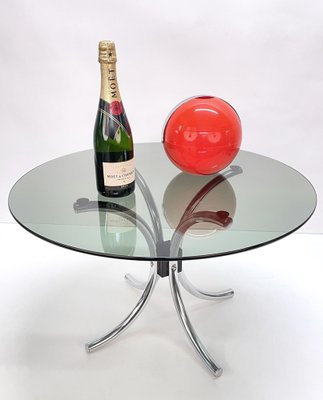 Mid-Century Italian Chromed Steel Coffee Table with Round Smoked Glass Top, 1960s-JDR-1125882