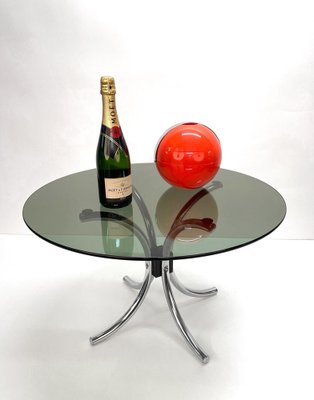 Mid-Century Italian Chromed Steel Coffee Table with Round Smoked Glass Top, 1960s-JDR-1125882