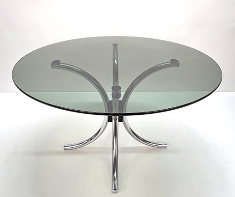 Mid-Century Italian Chromed Steel Coffee Table with Round Smoked Glass Top, 1960s-JDR-1125882