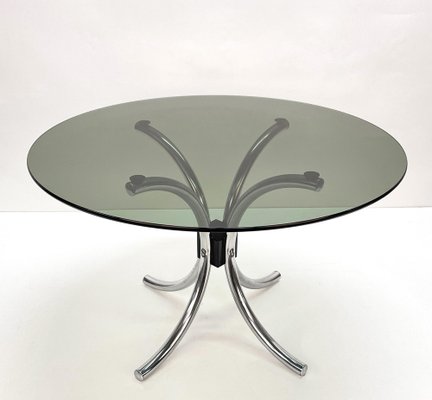 Mid-Century Italian Chromed Steel Coffee Table with Round Smoked Glass Top, 1960s-JDR-1125882