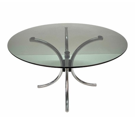 Mid-Century Italian Chromed Steel Coffee Table with Round Smoked Glass Top, 1960s-JDR-1125882