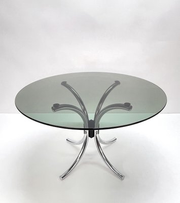 Mid-Century Italian Chromed Steel Coffee Table with Round Smoked Glass Top, 1960s-JDR-1125882