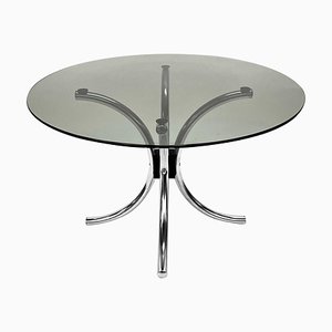 Mid-Century Italian Chromed Steel Coffee Table with Round Smoked Glass Top, 1960s-JDR-1125882