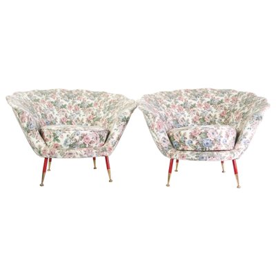 Mid-Century Italian Clam Shell Armchairs, 1950s, Set of 2-FO-687076