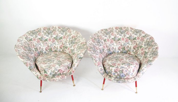 Mid-Century Italian Clam Shell Armchairs, 1950s, Set of 2-FO-687076