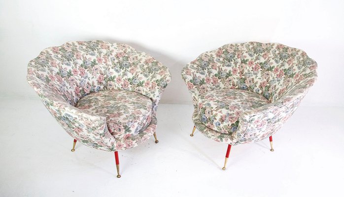 Mid-Century Italian Clam Shell Armchairs, 1950s, Set of 2-FO-687076