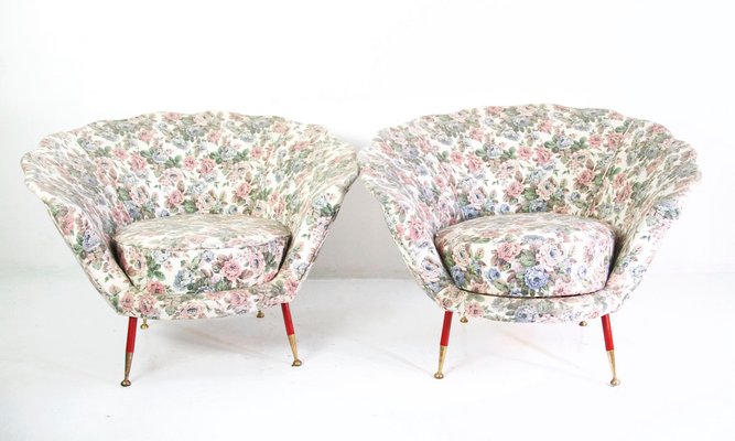 Mid-Century Italian Clam Shell Armchairs, 1950s, Set of 2-FO-687076