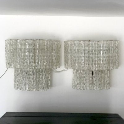 Mid-Century Italian Clear Murano Glass Sconces, Set of 2-OT-1001907