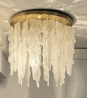 Mid-Century Italian Clear Murano Leaf Flushmount, 1970s-TPE-1728694