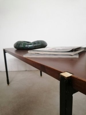 Mid-Century Italian Coffee Table in Teak, Enamelled Iron, and Brass, 1960s-UIW-1292889