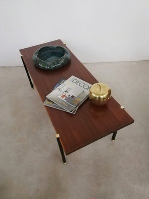 Mid-Century Italian Coffee Table in Teak, Enamelled Iron, and Brass, 1960s-UIW-1292889