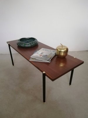 Mid-Century Italian Coffee Table in Teak, Enamelled Iron, and Brass, 1960s-UIW-1292889