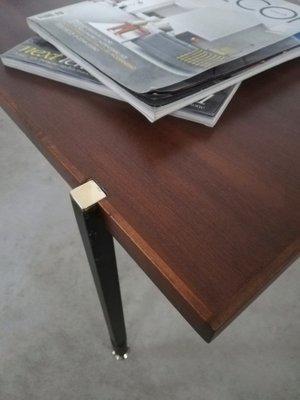 Mid-Century Italian Coffee Table in Teak, Enamelled Iron, and Brass, 1960s-UIW-1292889