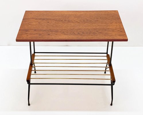 Mid-Century Italian Coffee Table with Brass Magazine Rack from Mobili Pizzetti, 1950s-JDR-1125922