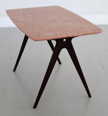 Mid-Century Italian Coffee Table with Pink Marble Top and Wooden Legs by Gio Ponti, 1950s-VNE-976170