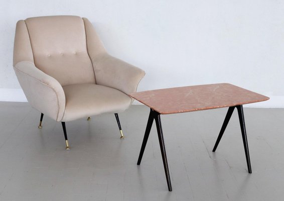 Mid-Century Italian Coffee Table with Pink Marble Top and Wooden Legs by Gio Ponti, 1950s-VNE-976170