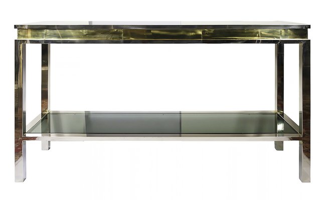 Mid-Century Italian Console Table with Drawers in Brass, Chrome and Glass, 1970s-ZVH-1800228