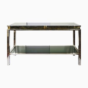 Mid-Century Italian Console Table with Drawers in Brass, Chrome and Glass, 1970s-ZVH-1800228