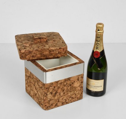 Mid-Century Italian Cork and Aluminum Ice Bucket with Cork Top, 1970s-JDR-1125584