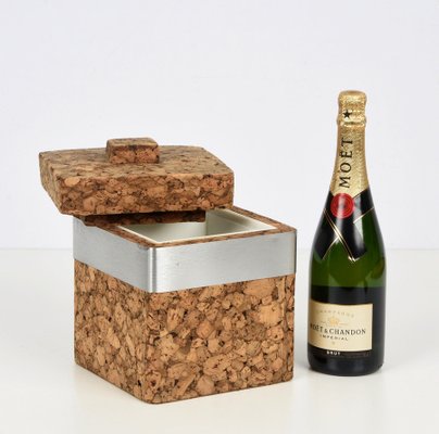 Mid-Century Italian Cork and Aluminum Ice Bucket with Cork Top, 1970s-JDR-1125584