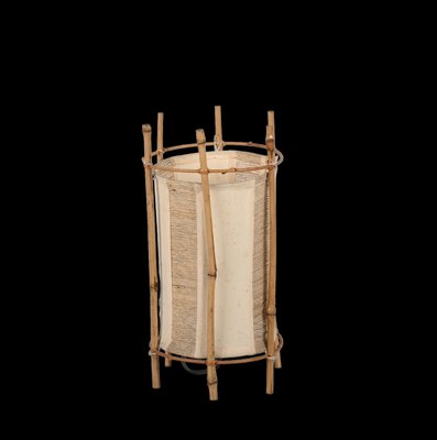 Mid-Century Italian Cotton, Bamboo and Rattan Table Lamp by Louis Sognot, 1950s-JDR-1431501