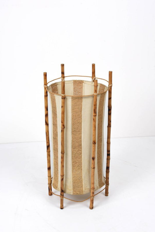 Mid-Century Italian Cotton, Bamboo & Rattan Floor Lamp by Louis Sognot, 1950s