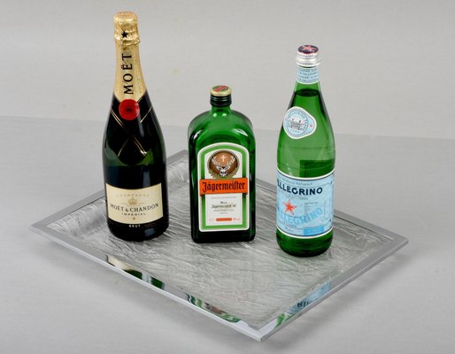 Mid-Century Italian Crystal Acrylic Glass and Chrome Tray, 1970s-JDR-1146342