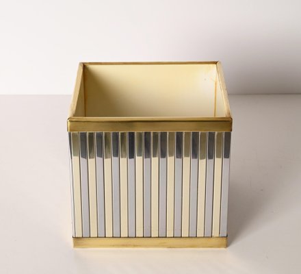 Mid-Century Italian Cubic Brass and Chromed Metal Newspaper Rack, 1970s-JDR-1257981