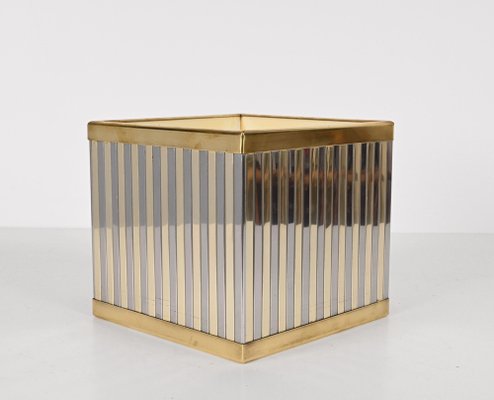 Mid-Century Italian Cubic Brass and Chromed Metal Newspaper Rack, 1970s-JDR-1257981