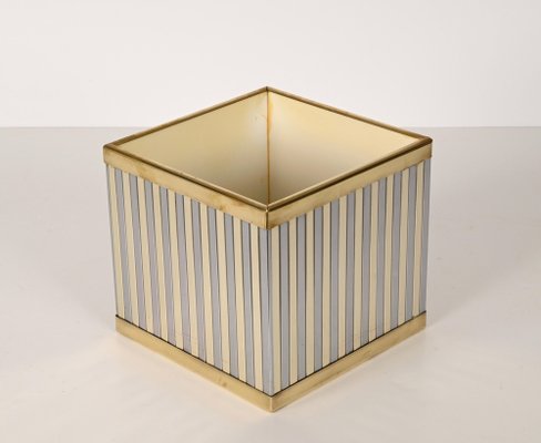 Mid-Century Italian Cubic Brass and Chromed Metal Newspaper Rack, 1970s-JDR-1257981