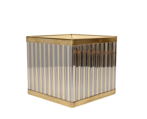 Mid-Century Italian Cubic Brass and Chromed Metal Newspaper Rack, 1970s-JDR-1257981