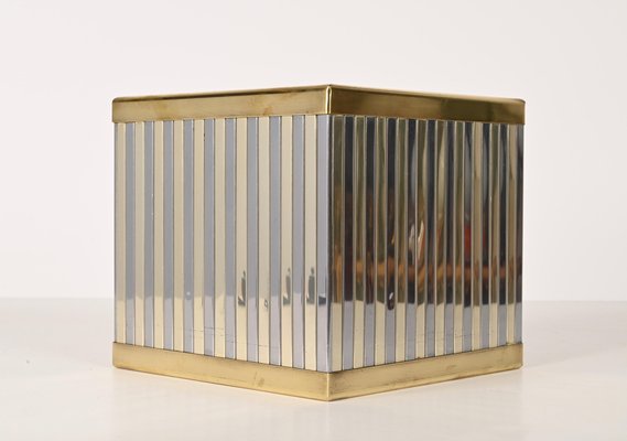 Mid-Century Italian Cubic Brass and Chromed Metal Newspaper Rack, 1970s-JDR-1257981