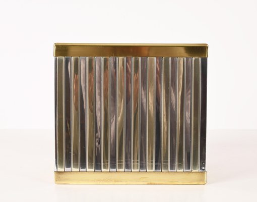 Mid-Century Italian Cubic Brass and Chromed Metal Newspaper Rack, 1970s-JDR-1257981