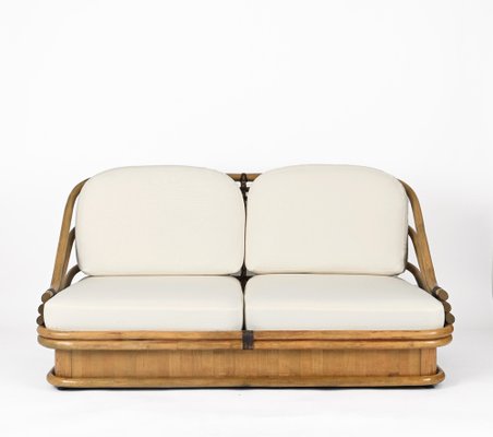 Mid-Century Italian Curved Bamboo, Maple and Leather Sofa, 1960s-JDR-1797797