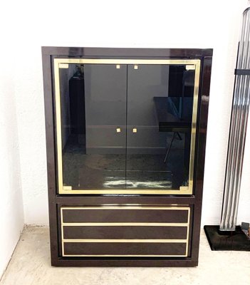 Mid-Century Italian Dark Brown Lacquered Wood and Brass Cabinet, 1980s-JDR-1125981