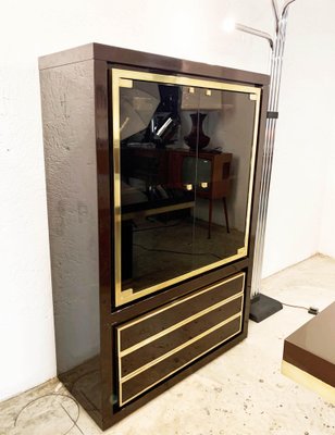 Mid-Century Italian Dark Brown Lacquered Wood and Brass Cabinet, 1980s-JDR-1125981