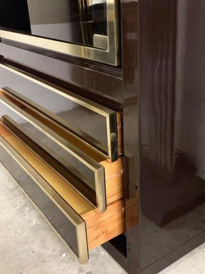 Mid-Century Italian Dark Brown Lacquered Wood and Brass Cabinet, 1980s-JDR-1125981