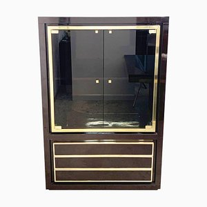 Mid-Century Italian Dark Brown Lacquered Wood and Brass Cabinet, 1980s-JDR-1125981