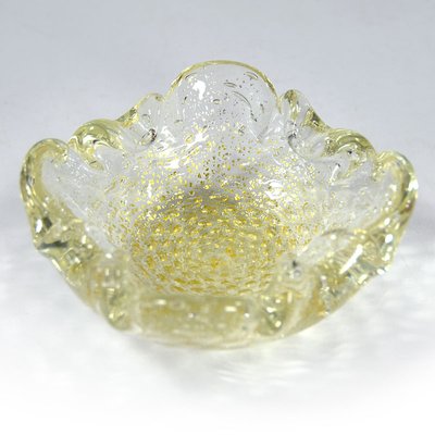 Mid-Century Italian Decorative Yelow Bullicante Murano Glass Bowl, 1960s-GIW-1343805