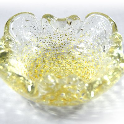 Mid-Century Italian Decorative Yelow Bullicante Murano Glass Bowl, 1960s-GIW-1343805