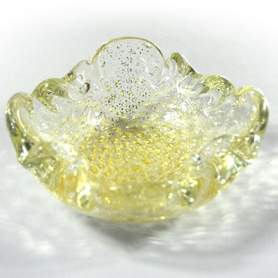 Mid-Century Italian Decorative Yelow Bullicante Murano Glass Bowl, 1960s-GIW-1343805