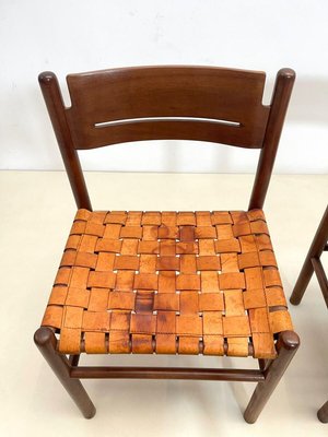 Mid-Century Italian Dining Chairs in Wood and Leather, 1960s, Set of 4-FGA-1230019