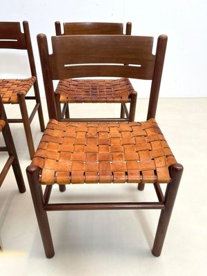 Mid-Century Italian Dining Chairs in Wood and Leather, 1960s, Set of 4-FGA-1230019