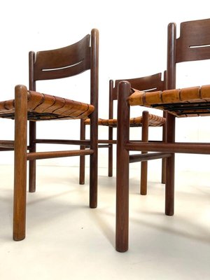 Mid-Century Italian Dining Chairs in Wood and Leather, 1960s, Set of 4-FGA-1230019