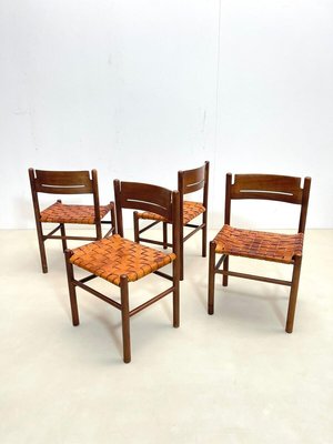 Mid-Century Italian Dining Chairs in Wood and Leather, 1960s, Set of 4-FGA-1230019