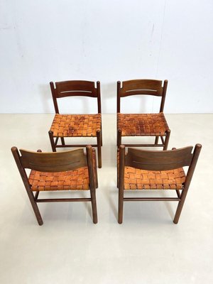 Mid-Century Italian Dining Chairs in Wood and Leather, 1960s, Set of 4-FGA-1230019